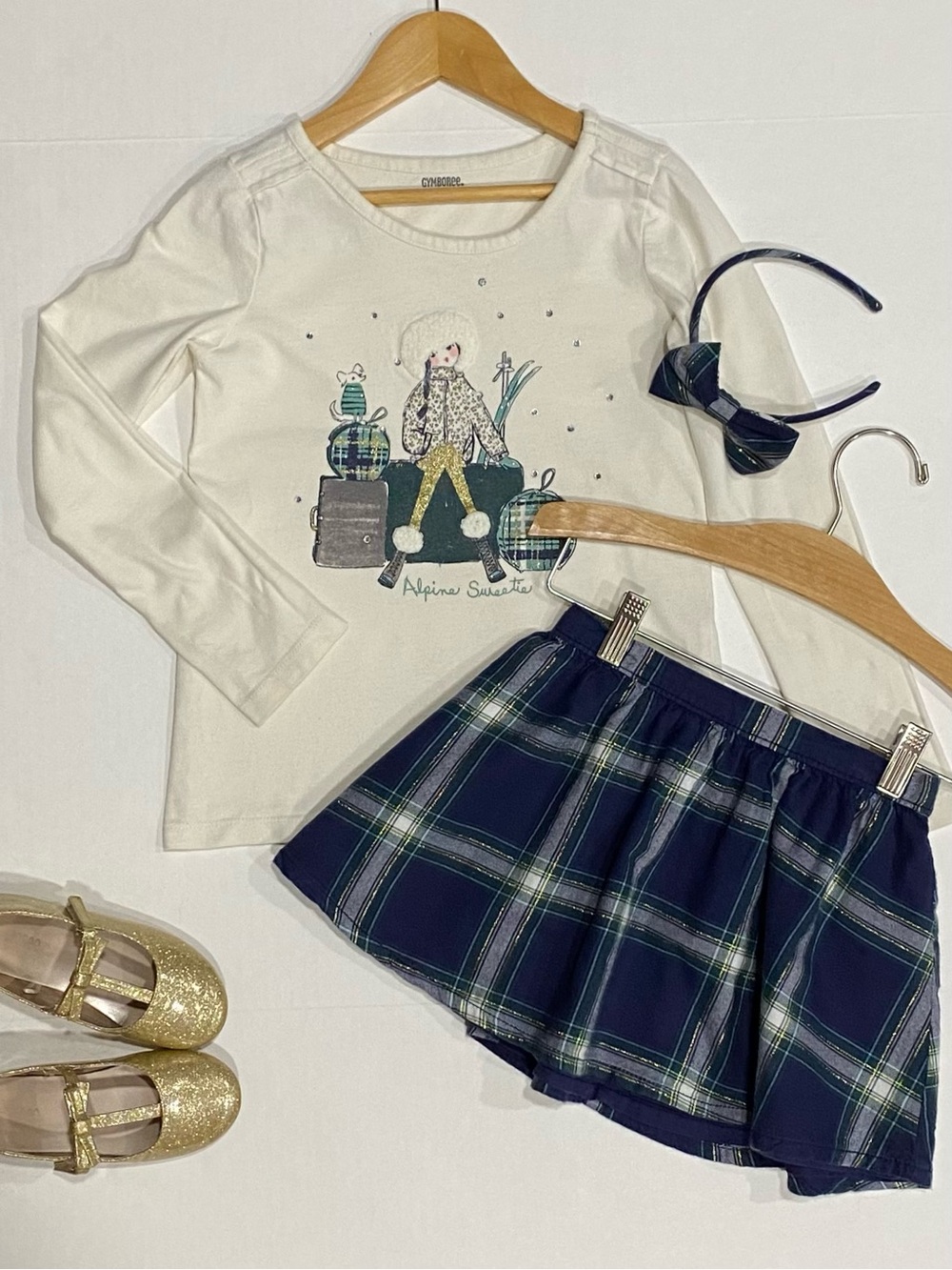Gymboree Girls ‘All Spruced Up’ 3-piece Set: Top, Skirt Headband Size 5-7